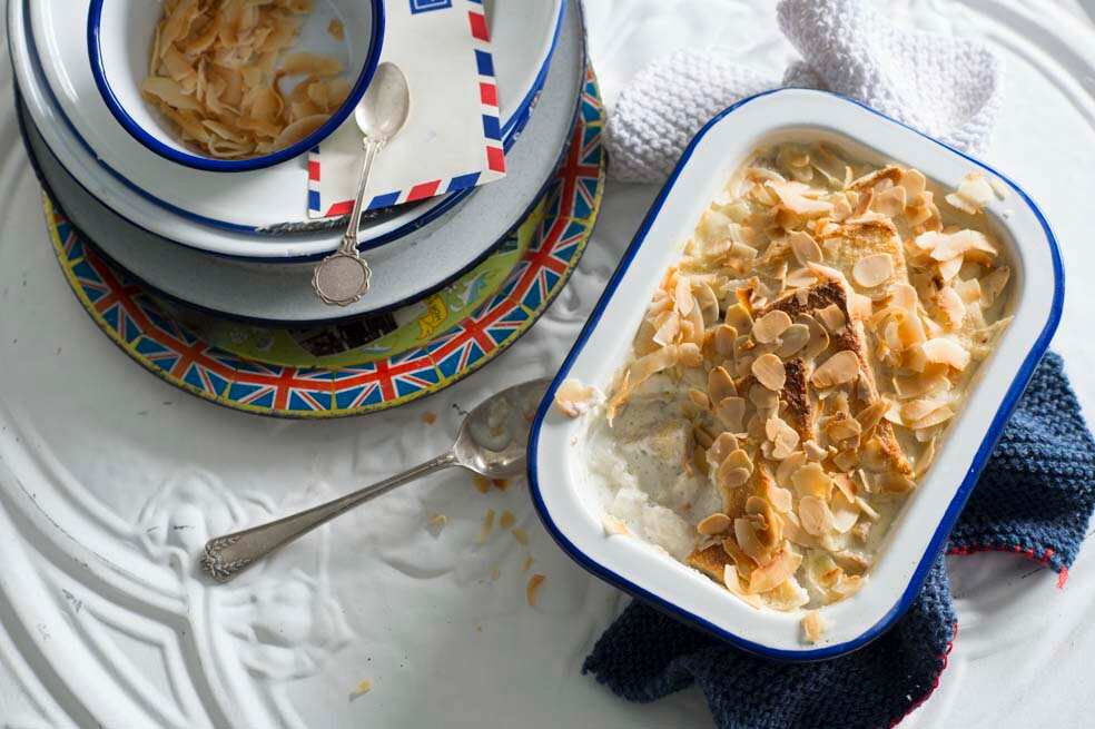Vietnamese coconut bread and butter pudding