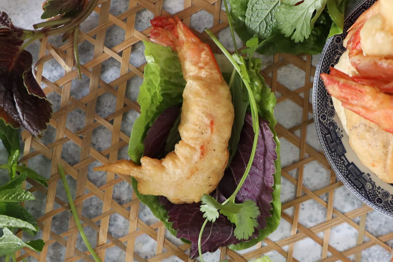 Vietnamese prawn lettuce wrap.