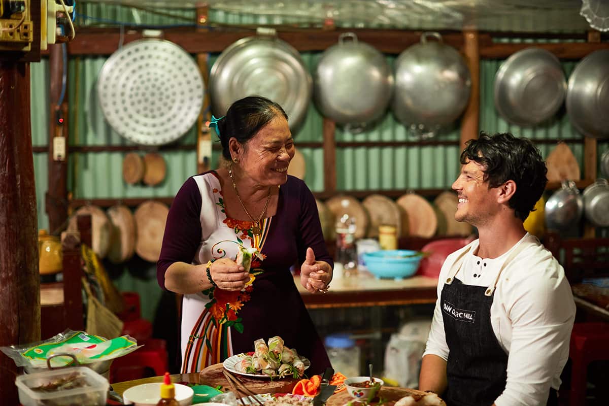 Dan Churchill learns how to make rice paper rolls