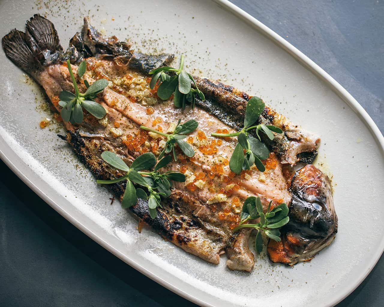 Whole river trout with lemon myrtle butter
