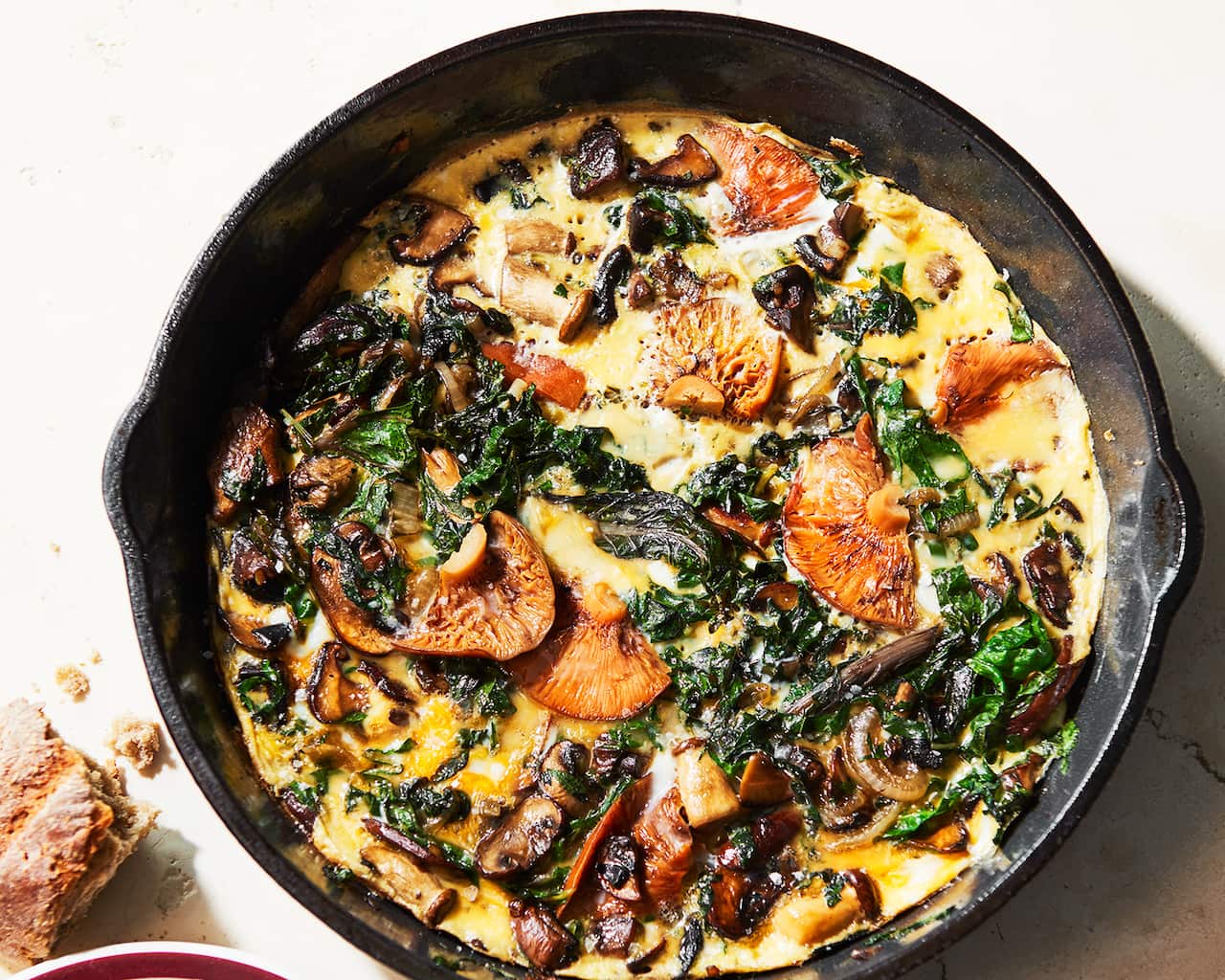 Wild mushroom and silverbeet omelette