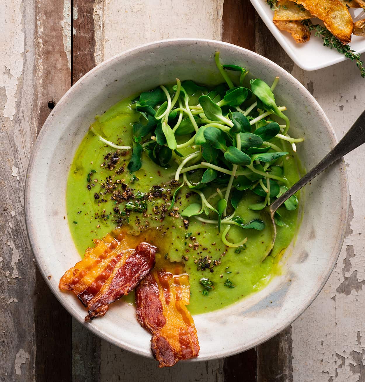Pea and pancetta soup