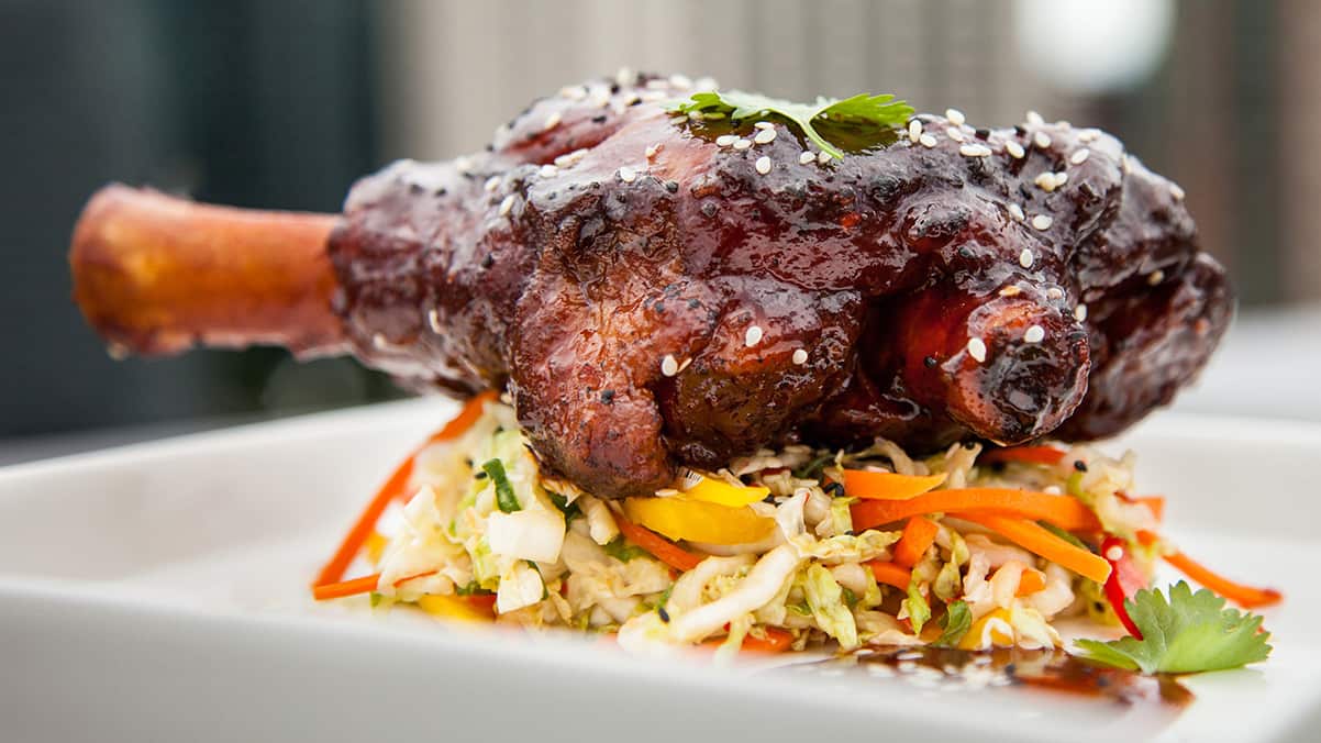 Smoked lamb shanks with Asian barbeque sauce