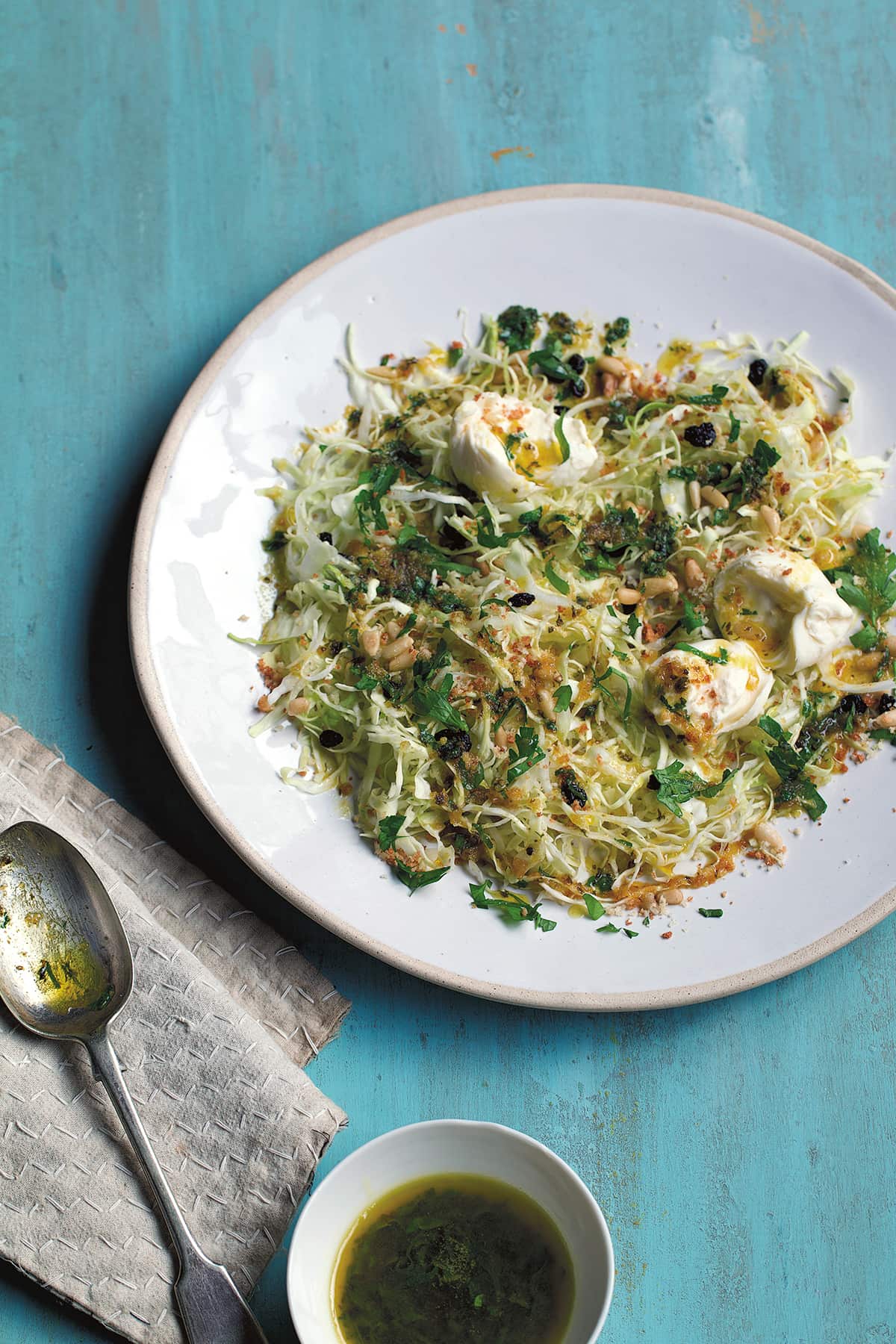 Shredded sugarloaf cabbage with burrata and spiced butter