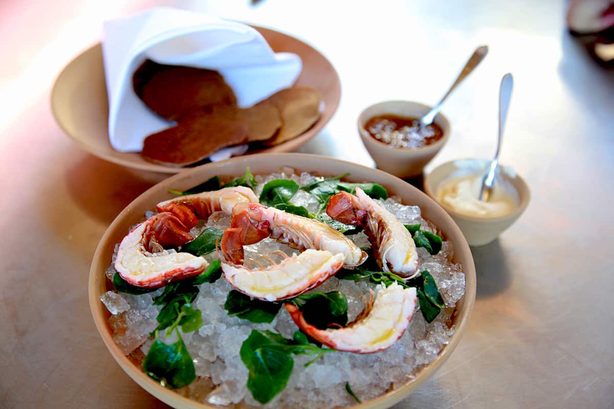 Yabbies with buckwheat pickletes