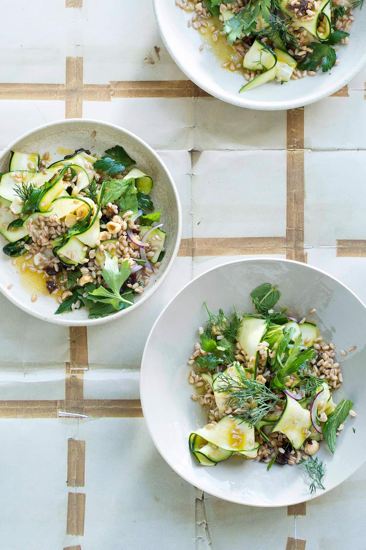 Zucchini and farro salad with toasted hazelnuts