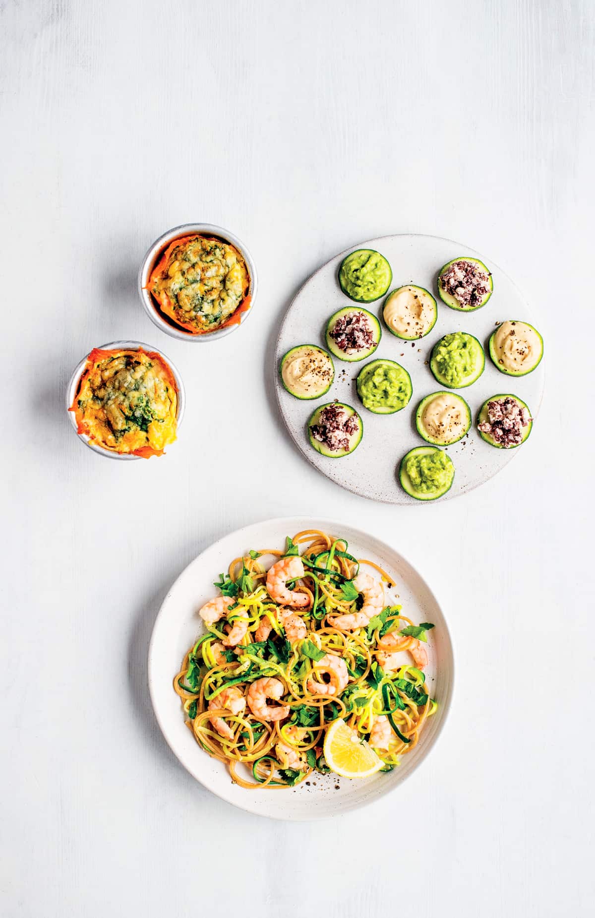 Eating good ingredients – such as garlic prawns with mixed zucchini and spaghetti from his new book – is more effective than buying vitamins.