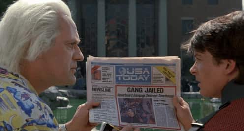 Doc (Christopher Lloyd) and Marty (Michael J Fox) in 2015. Universal Studios