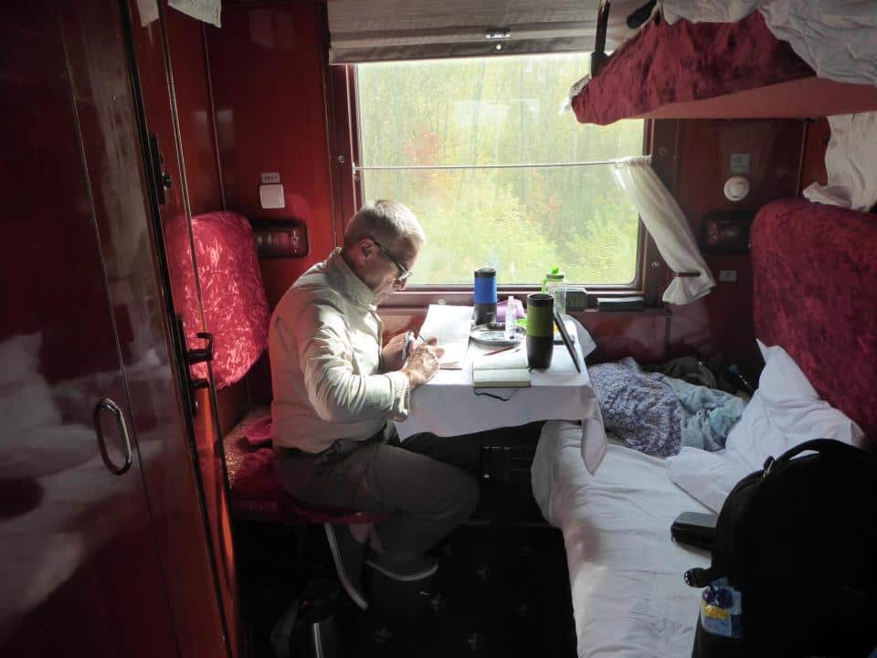 Phil Whiting sketching onboard the Trans Siberian train