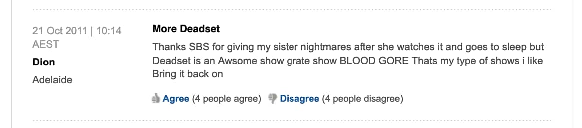 Dead Set viewer comment