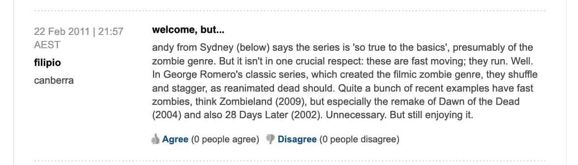 Dead Set viewer comment