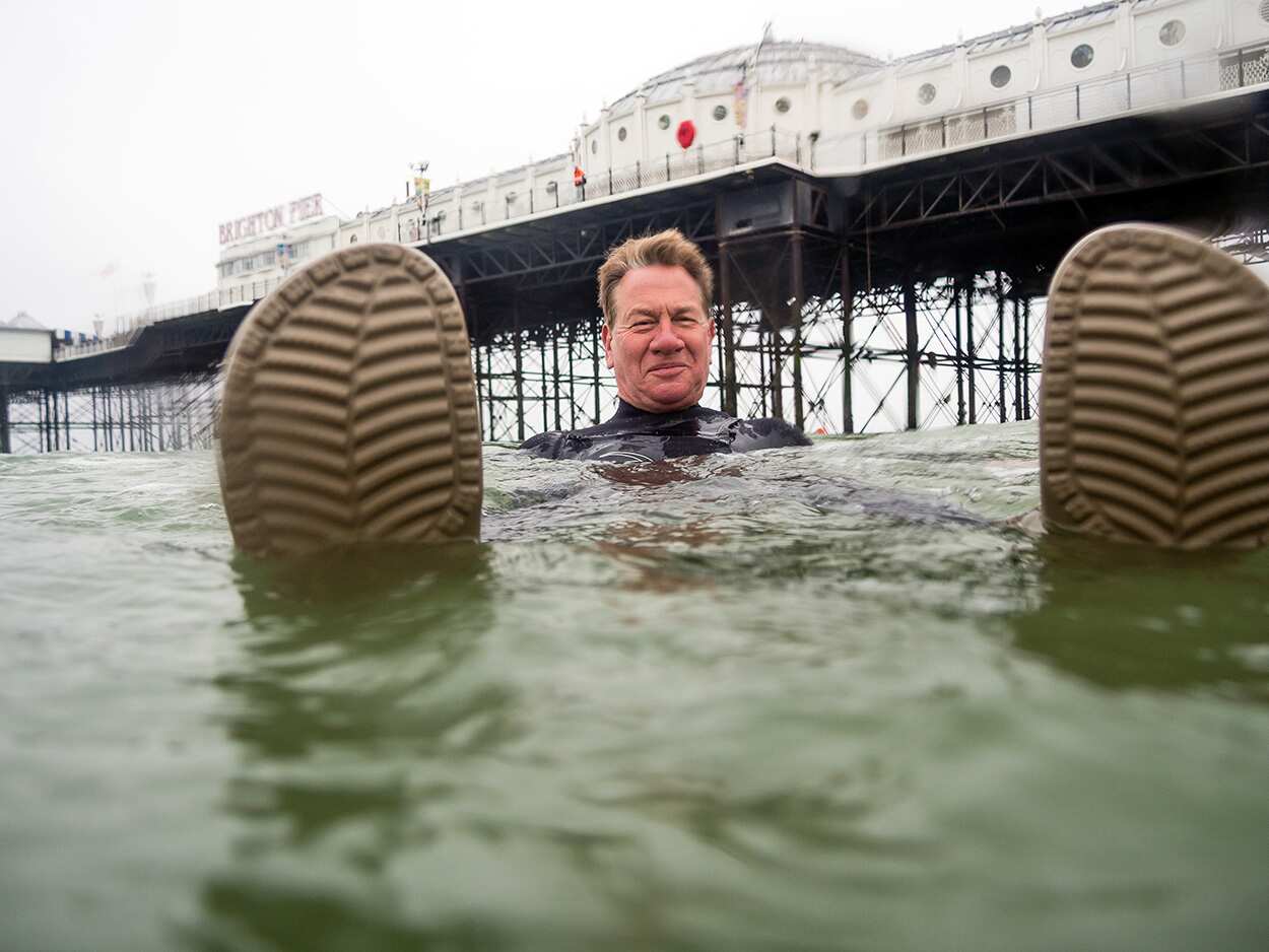 Michael Portillo takes a swim in icy water for his Abondoned Britain series