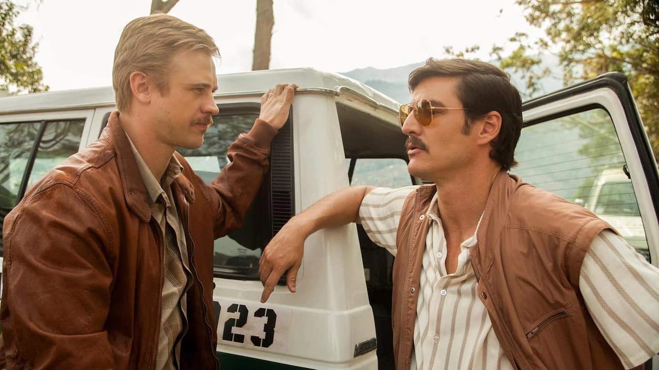 Boyd Holbrook as Steve Murphy (left) and Pedro Pascal as Javier Peña in 'Narcos' season one.