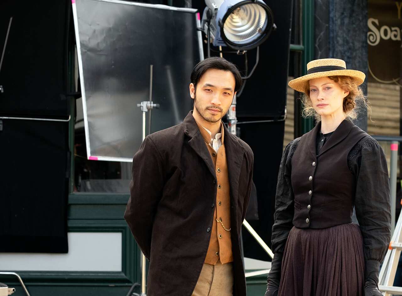 Yoson An & Alyssa Sutherland filming New Gold Mountain