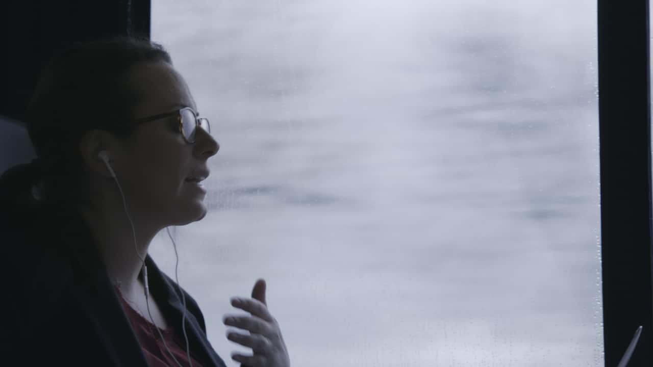 White House Correspondent Maggie Haberman working from an Amtrak train. 