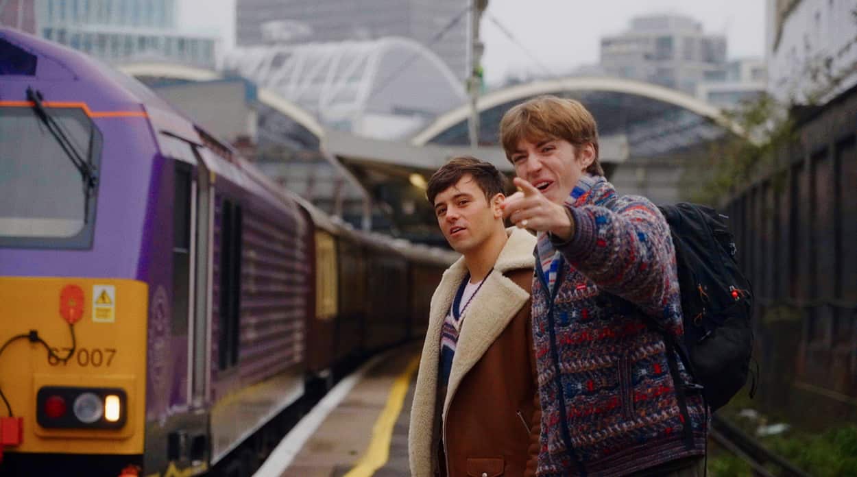 Tom Daley (rear) and Francis Bourgeois trainspotting