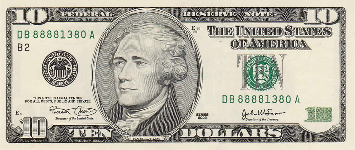 US $10 bill