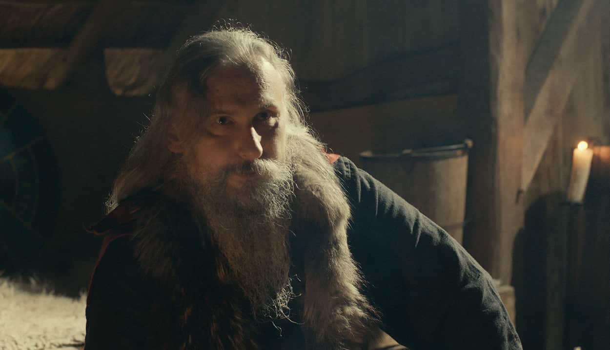 The Viking king Ivarr (played by re-enactor Bart Gozdur). in Viking Empires