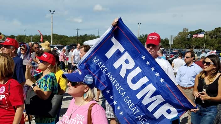 UNITED States, Sarasota: Supporters who didn't manage to get in the Robarts Arena in Sarasota, Florida gather outside to hear Donald Trump speak on November 7, 2016 on the eve of Election Day. (AAP Image/NEWZULU/Mike Hassel).