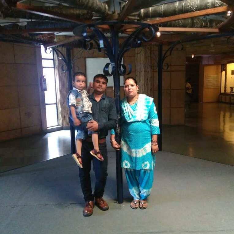 A family photo from 2018 of Bijendra Singh and Neelam Kumari Gautam with their son, Rudraksh.