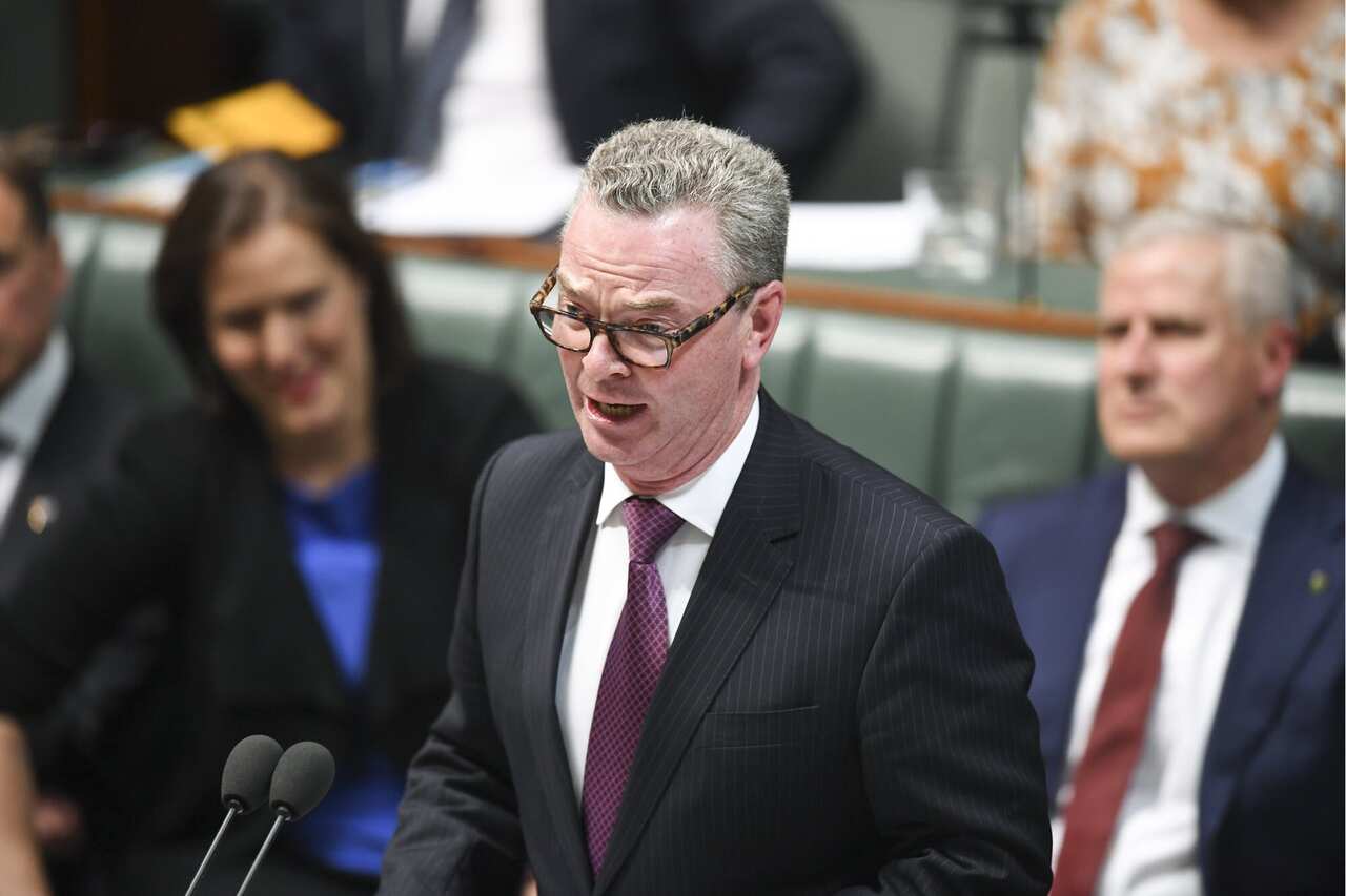 Australian Defence Minister Christopher Pyne delivers his valedictory speech in the House of Representatives at Parliament House in Canberra, Thursday, April 4, 2019.(AAP Image/Lukas Coch) NO ARCHIVING