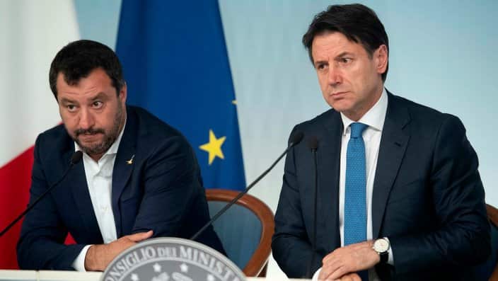 Giuseppe Conte (R) with Matteo Salvini (L).