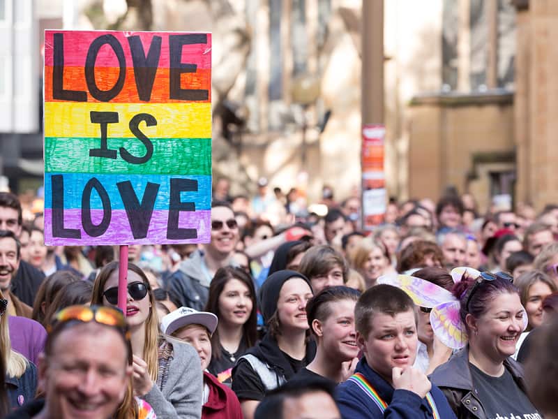 Same-Sex marriage activists march in the street during a Same-Sex Marriage rally in Sydney