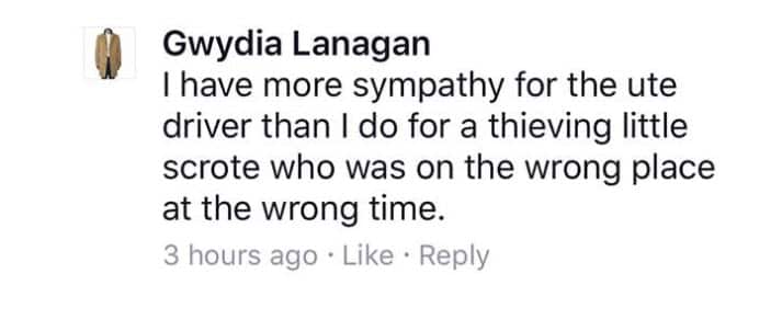 A screen shot of a Facebook comment over the death of the Aboriginal boy.