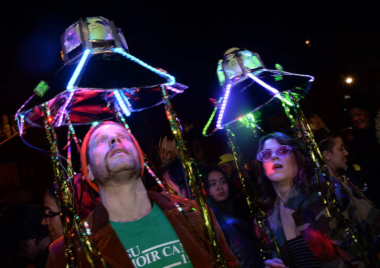 People participate in the Village Halloween parade in New York City, NY, USA, on October 31, 2017.