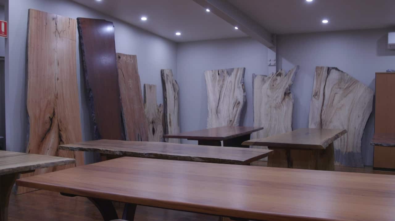 Timber slabs are sourced across Australia including Western Australian Jarrah and Murray species to be finished into various table tops