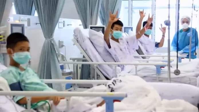 Video released last week showed the Thai boys smiling and waving from their hospital beds.