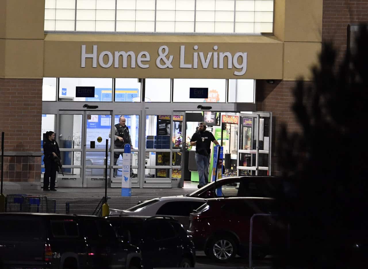 Police investigate a shooting at a Walmart store in Thornton, Colorado.