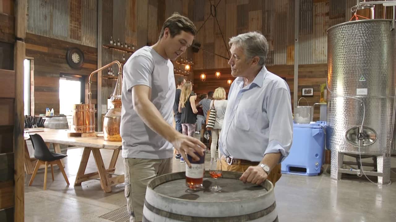 Eddie Brook and his father share a tasting at the Cape Byron Distillery, the family's latest venture.