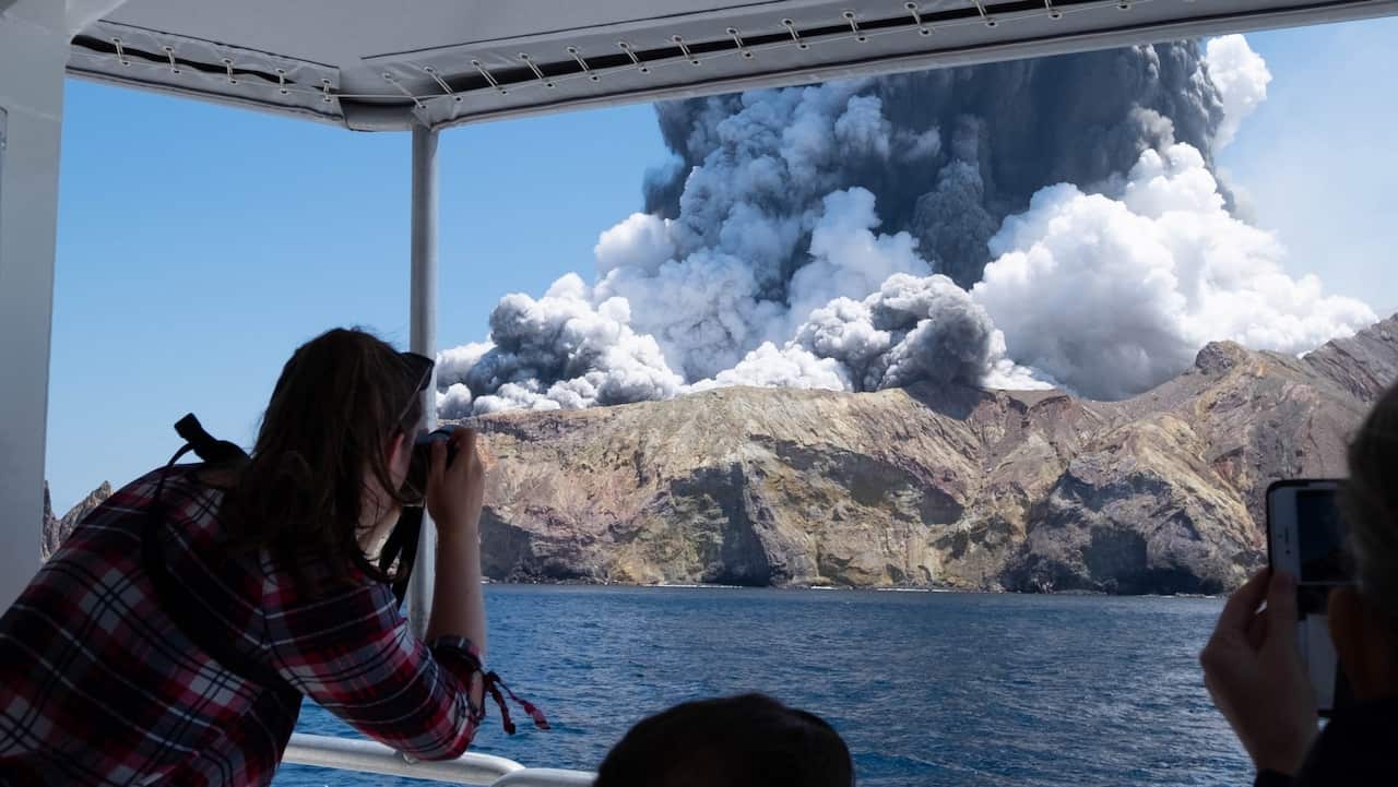 An image provided by visitor Michael Schade shows White Island (Whakaari) volcano, as it erupts, in the Bay of Plenty, New Zealand, 09 December 2019. 
