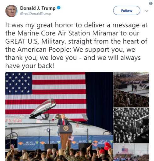 US President Donald Trump tweeted 'Marine Core' instead of 'Marine Corps'.