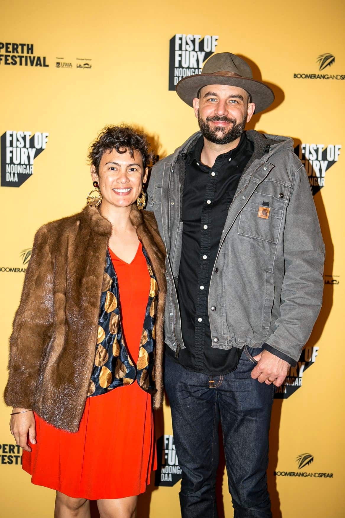 Kylie Bracknell and Clint Bracknell at the opening of Fist of Fury Noongar Daa in Perth.