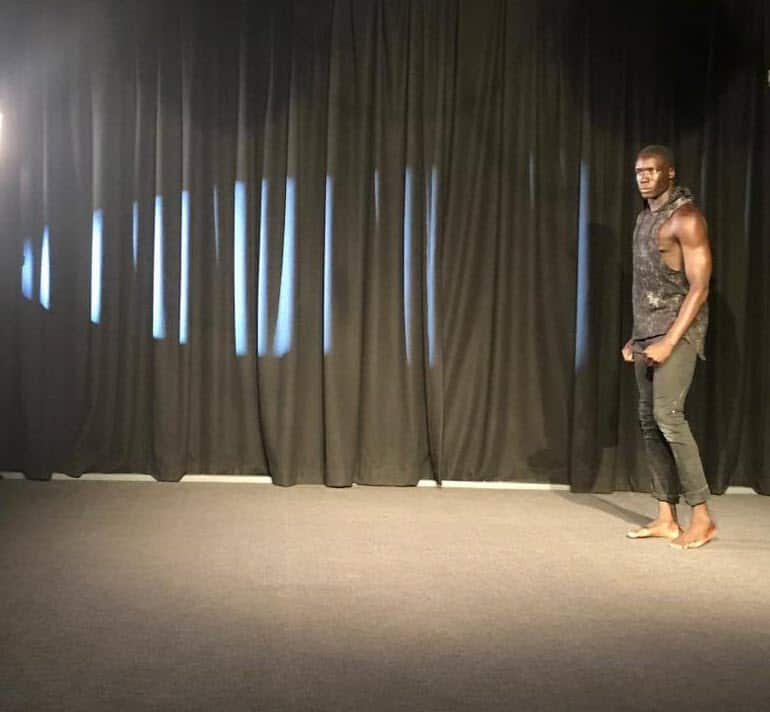 Joel gets into character before performing a scene from Shakespeare's Hamlet.