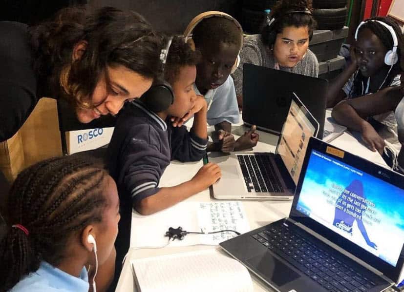 Christobel Elliot watches on during a lyric writing session
