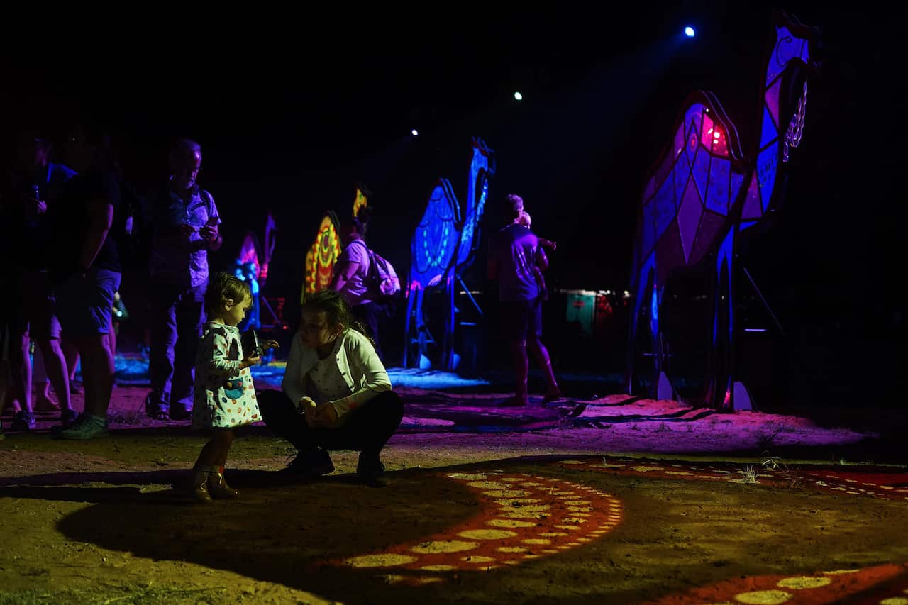 The light display incorporates art from Arrernte, Luritja, Anmatyerre, Warlpiri and Pitjantjatjara nations. 