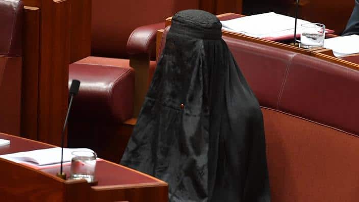 Pauline Hanson wearing the burqa in parliament