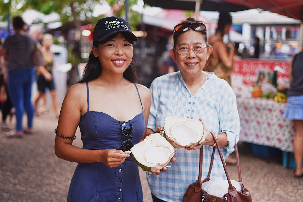 Tisha Tejaya and her aunt Hong Teo at the Parap Markets.
