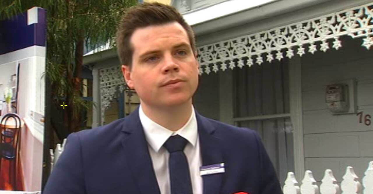 Melbourne real estate agent Ed Tombs at a property inspection in the city's inner west.