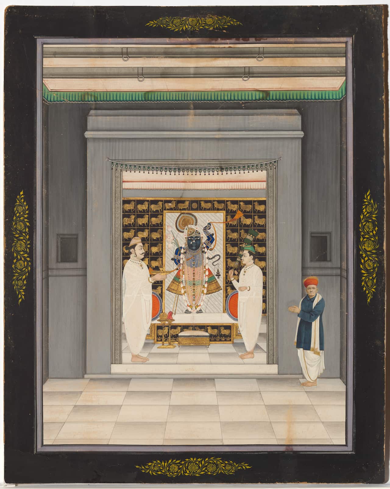 Portrait of a donor and priests before Shri Nathji, Udaipur, Rajasthan, purchased in 2009.