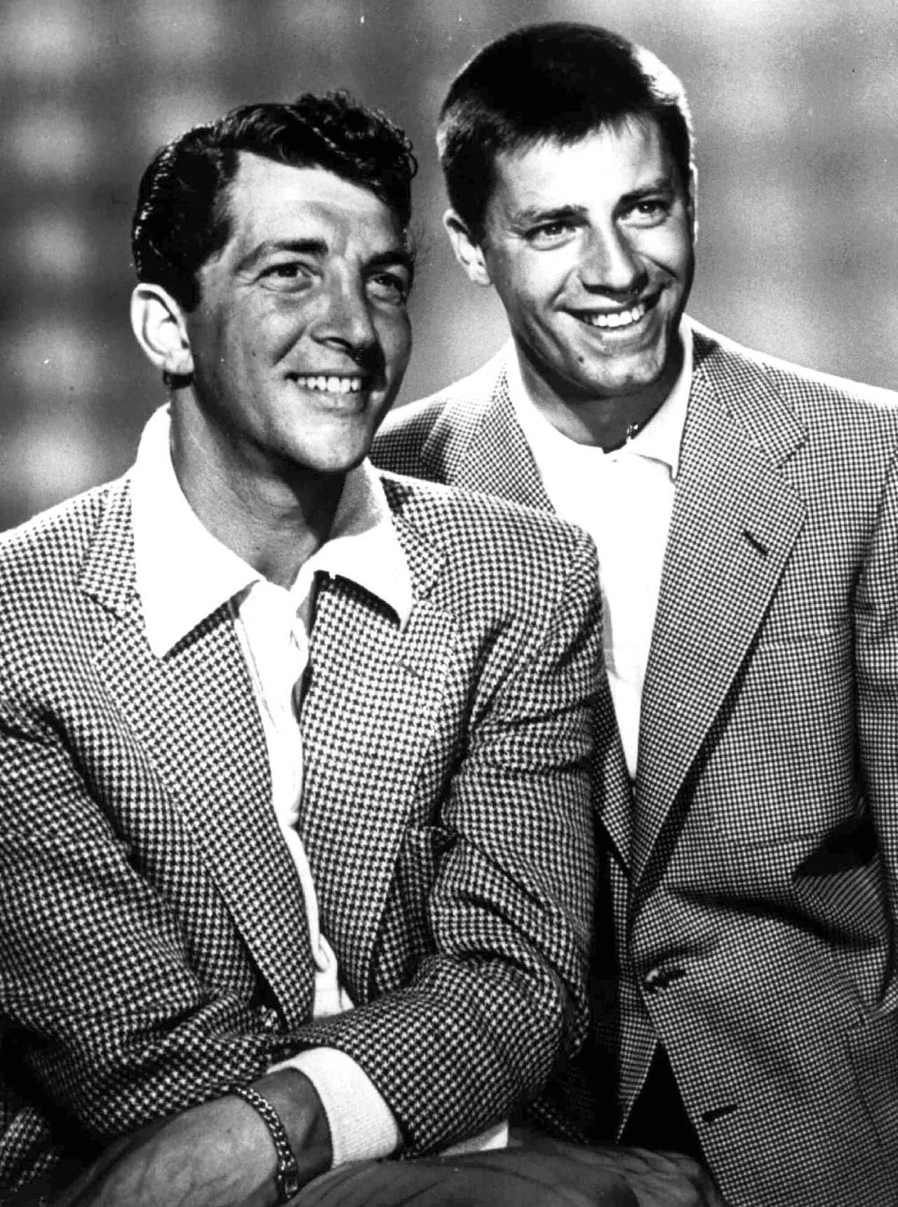 Dean Martin, left, and Jerry Lewis pose for the "Colgate Comedy Hour" Aug. 27, 1954.  