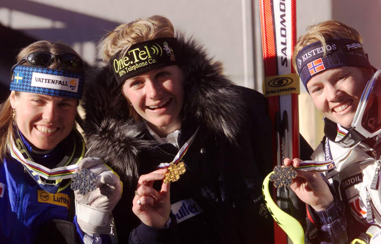 Australia's Zali Steggall when she won a gold medal at the World Alpine Ski Championships in 1999. 