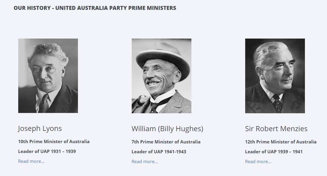 The "Our History" section of Mr Palmer's UAP website.