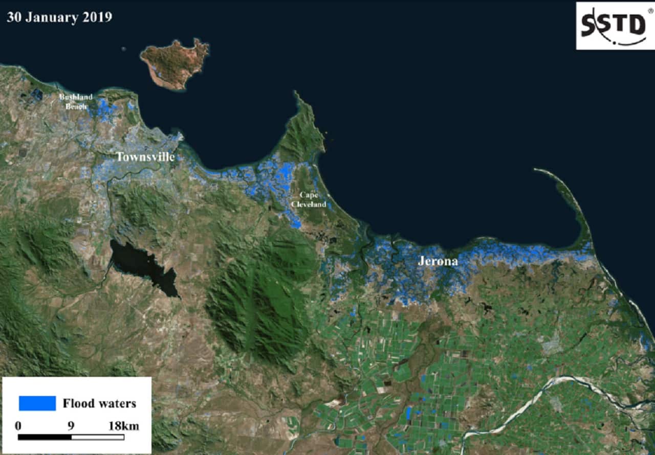 Satellite flood mapping along the Queensland coast.