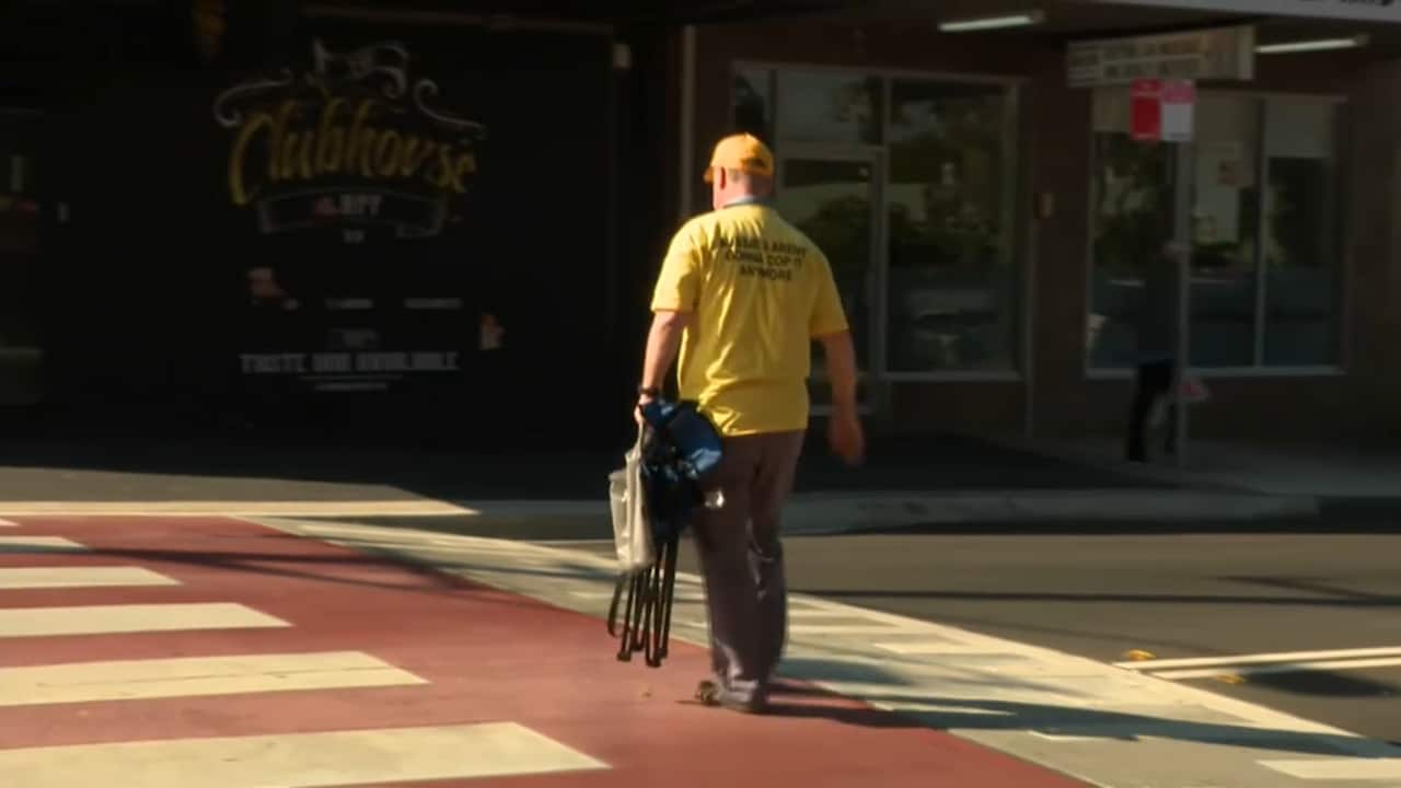 The man leaves the polling place.