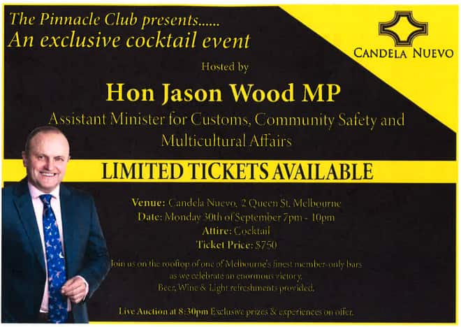 An invitation to the $750 event.