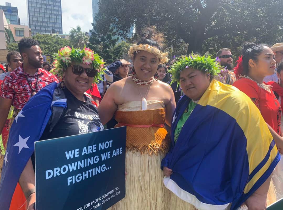 Pine (centre) at Friday's protest.